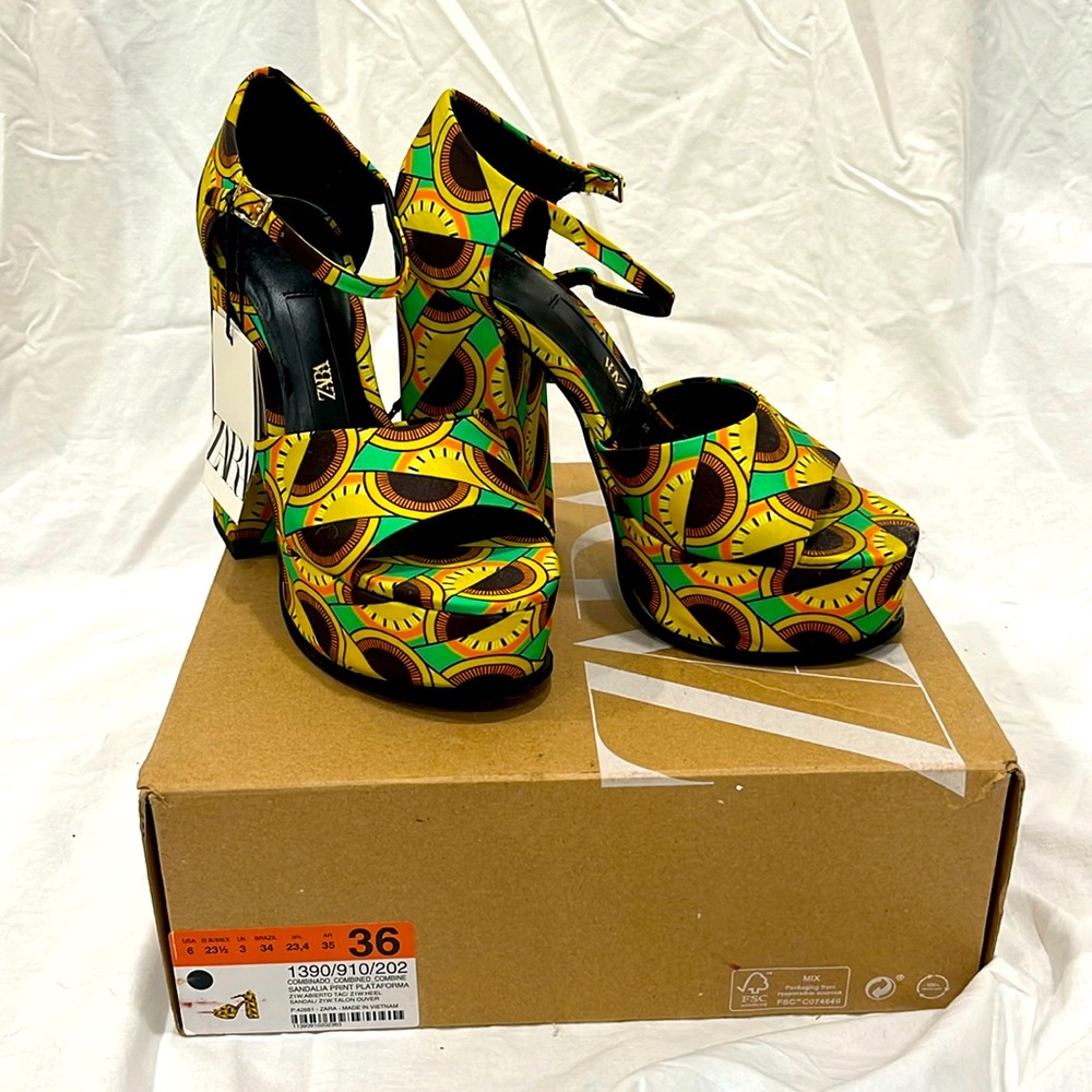 ZARA printed platform heels